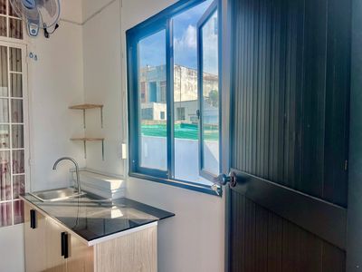 Room one bedroom, full interior kitchen, balcony.