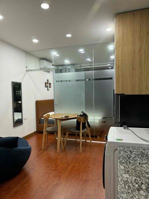 The studio apartment has a full balconies.