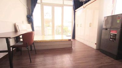 The balcony, the kitchen, the private washing machine.