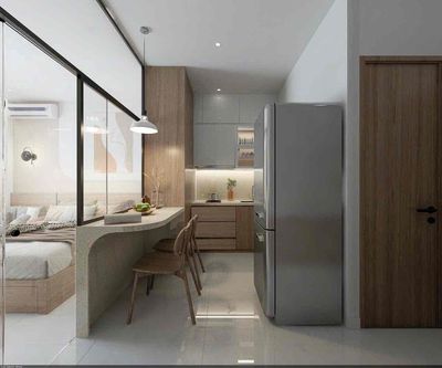 Open up the upper apartment - a modern bedroom - washing machine