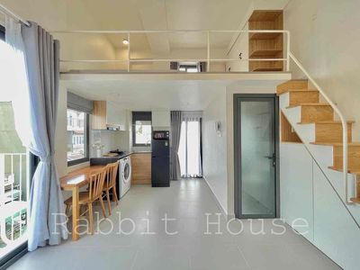 The apartment has a full interior at the center-of-the-art corner.