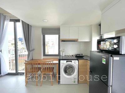 The apartment has a full interior at the center-of-the-art corner.