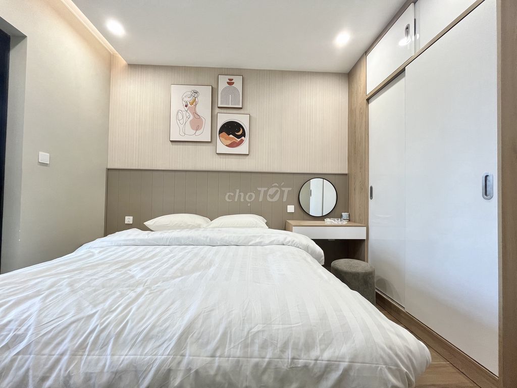 The studio is empty. One bedroom full of high-end furniture - right around the ceiling.