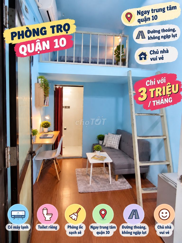 Rent a room with a attic, private toilet - 14 Trần Minh Quyền, District 10