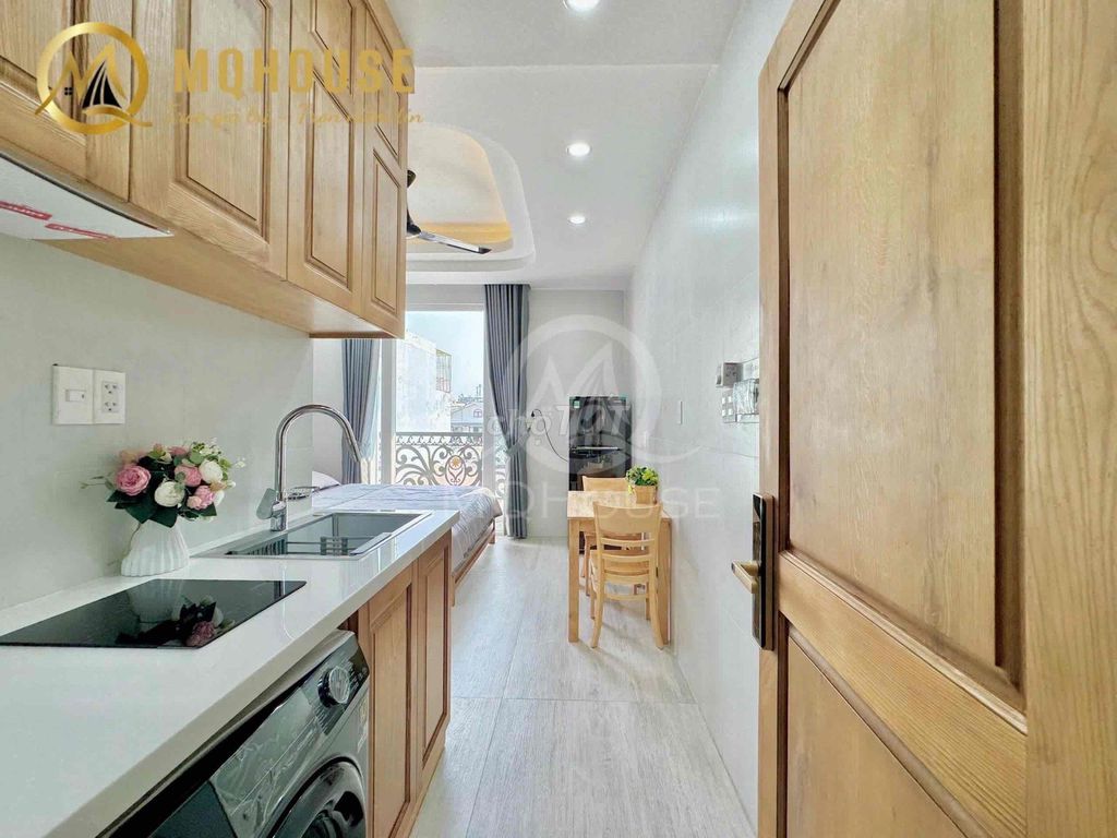 The studio has a balcony. Full advanced interior in shape, right in pvb market