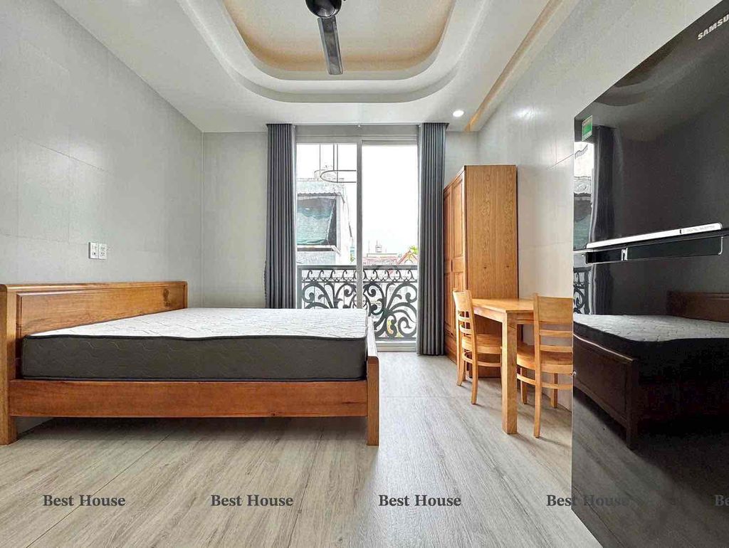 The studio has a balcony. Full advanced interior in shape, right in pvb market