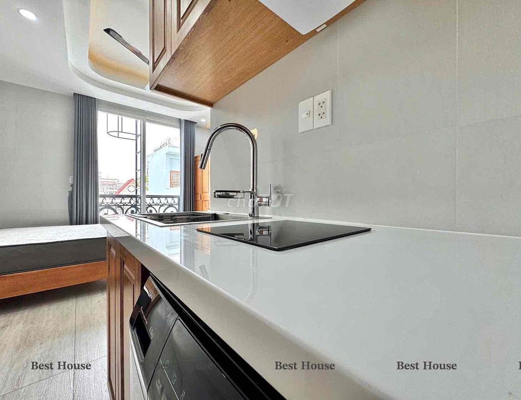 The studio has a balcony. Full advanced interior in shape, right in pvb market
