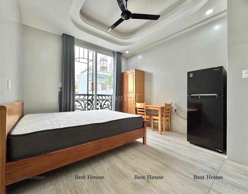 The studio has a balcony. Full advanced interior in shape, right in pvb market