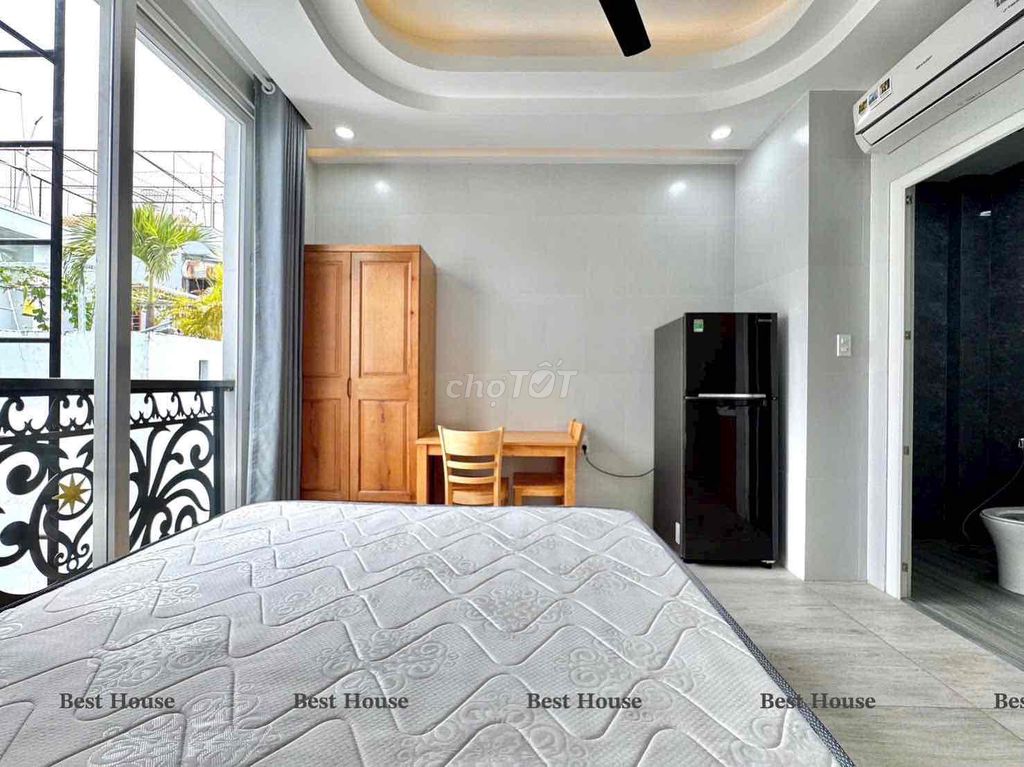 The studio has a balcony. Full advanced interior in shape, right in pvb market