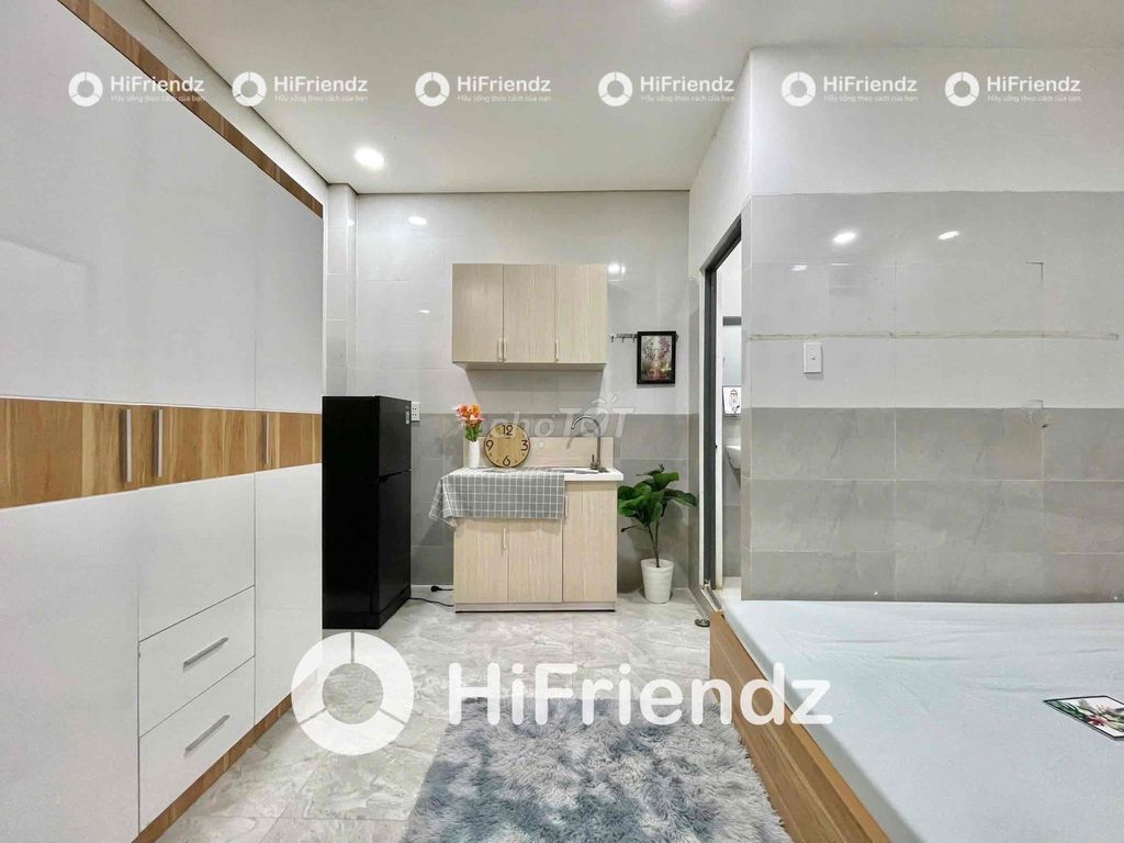 The modern studio apartment next to the church.