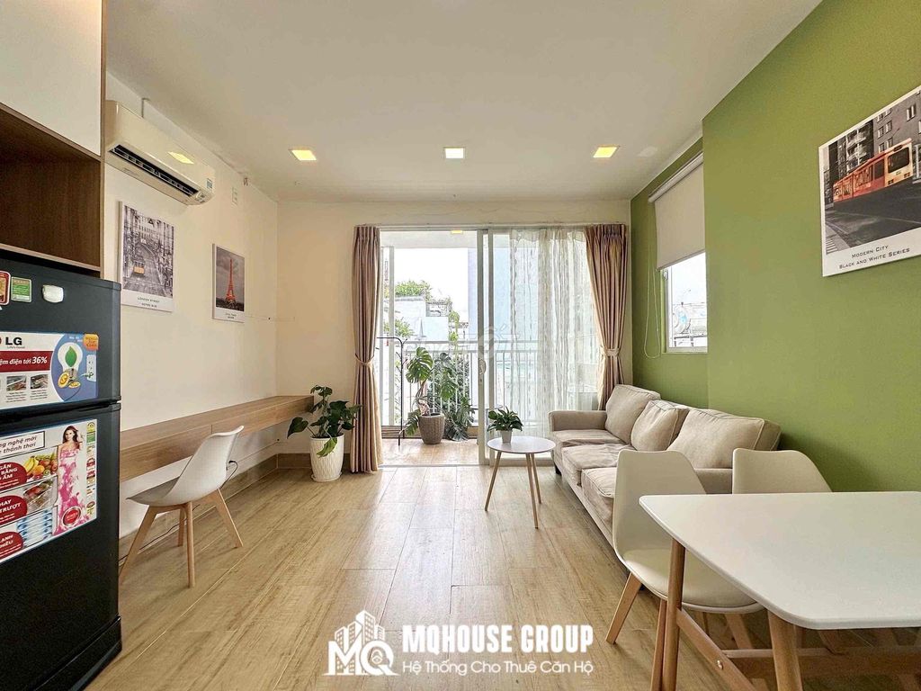 studio service apartment 1 .a. p.u. balcony full interior, tone pastel