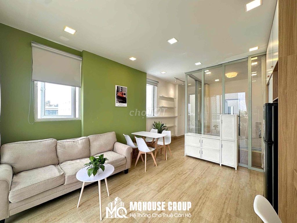 studio service apartment 1 .a. p.u. balcony full interior, tone pastel
