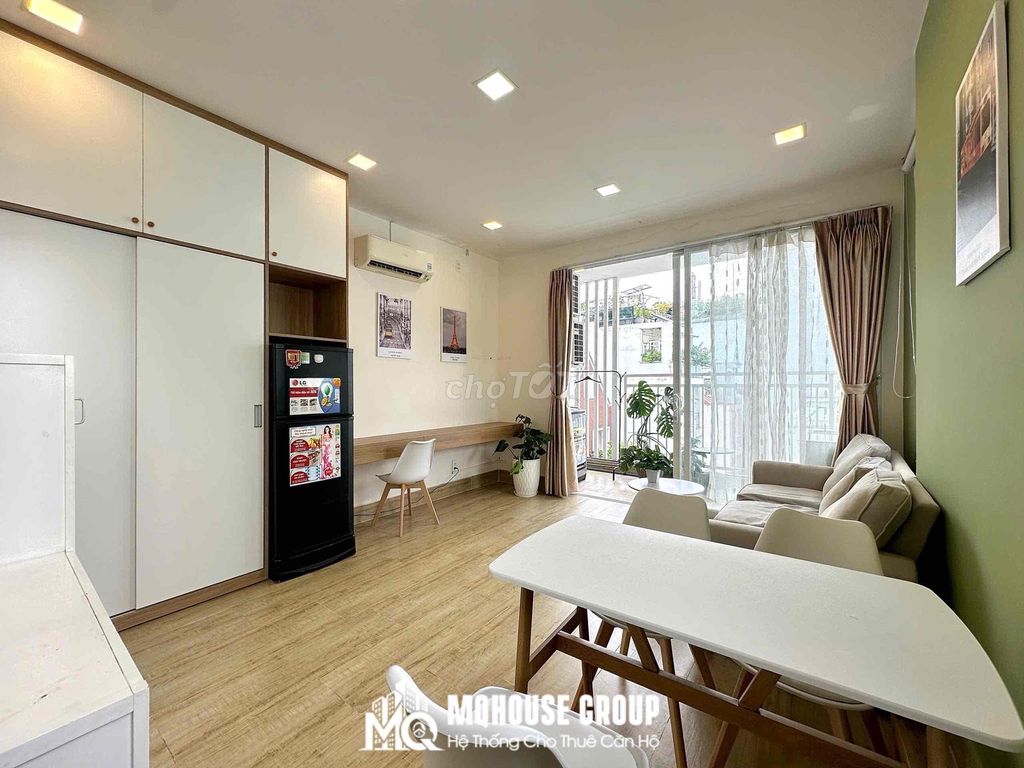 studio service apartment 1 .a. p.u. balcony full interior, tone pastel