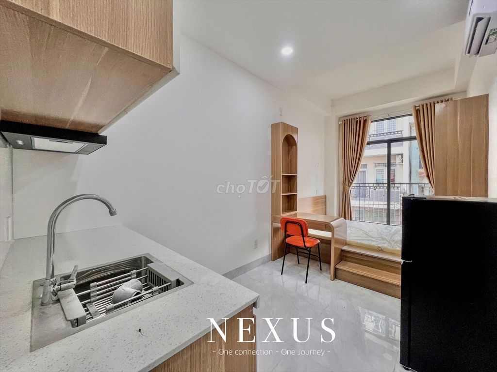 High-level balcony studio - full interior - elevator