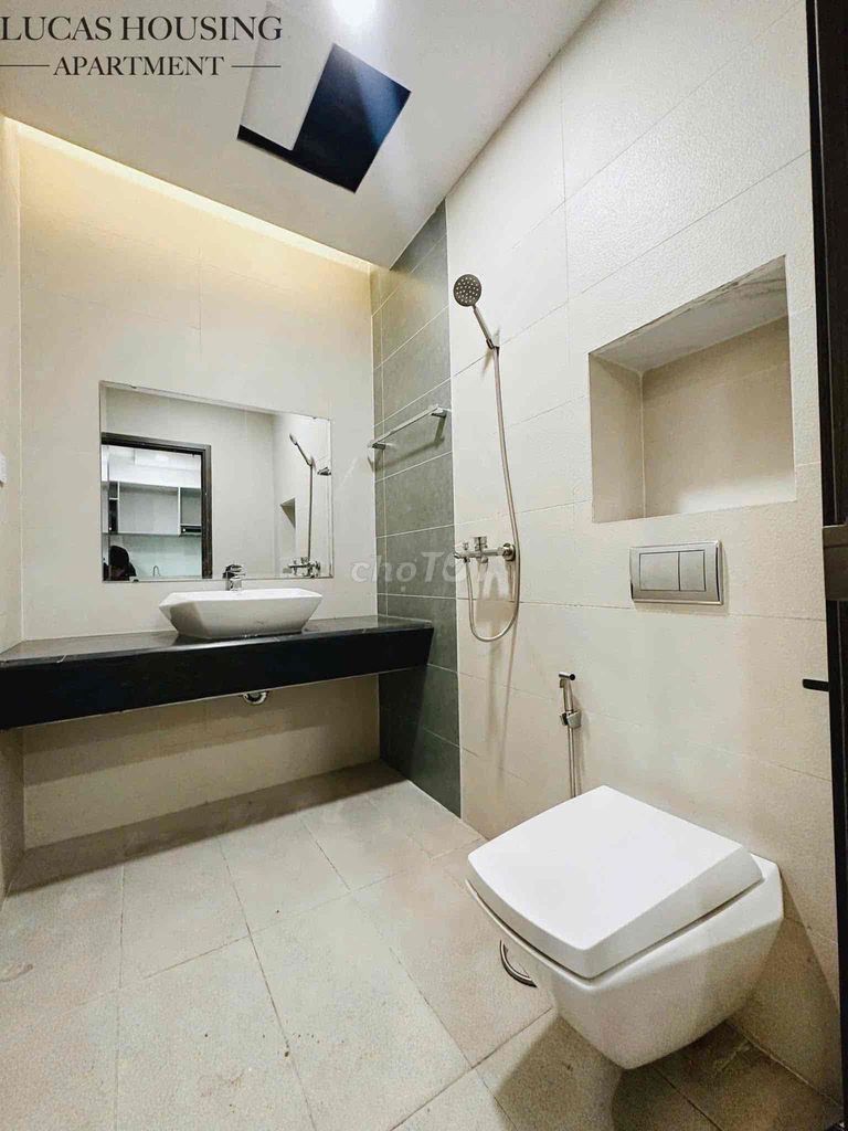 The apartment's near the airport, split the kitchen.