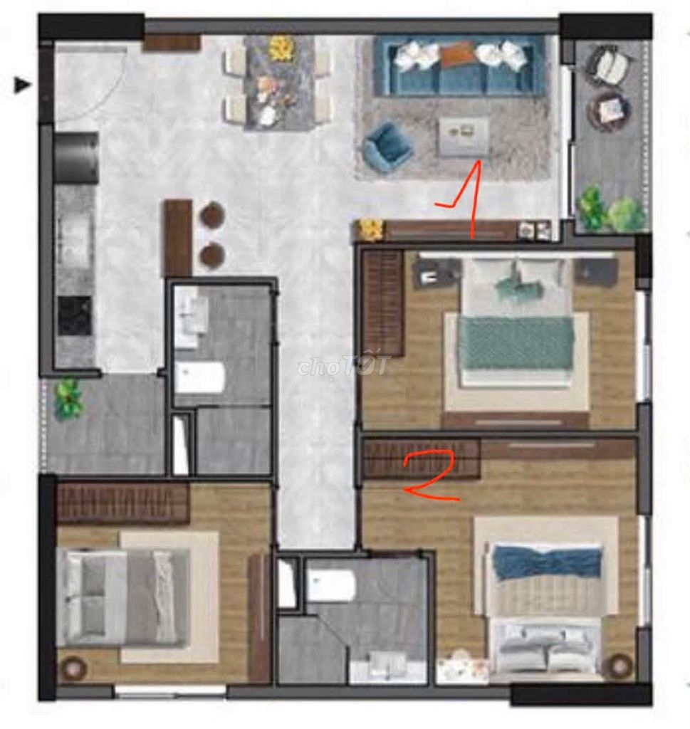We'll rent out The Privia XLTium. 83 meters. Three bedrooms. Two beautiful new toilets.