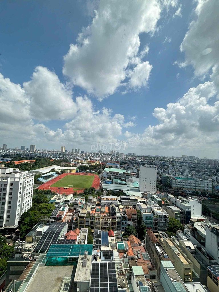 He's renting a two-size apartment. Two bedrooms, nice clean-view toilet.
