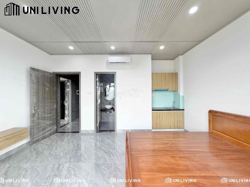 Room full interior, large glass balcony, natural light