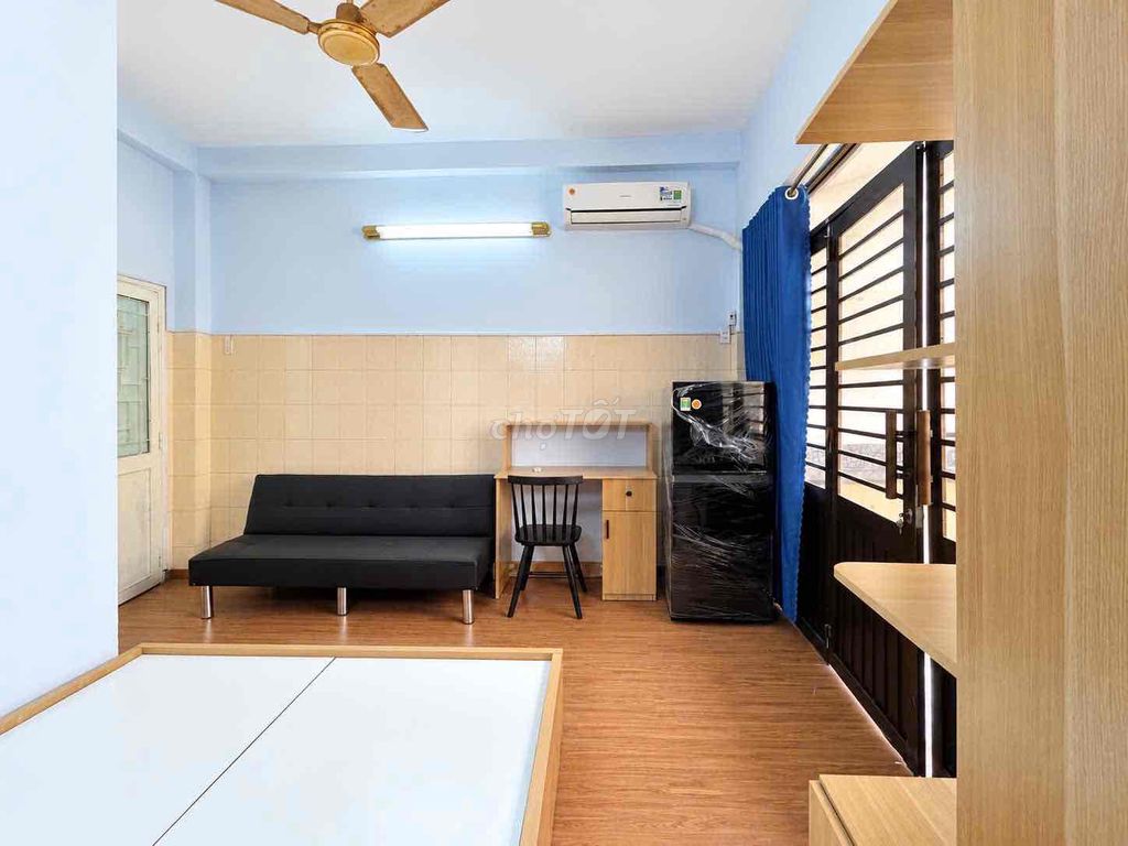 The garden balcony studio is right near the rich stadium's shower.