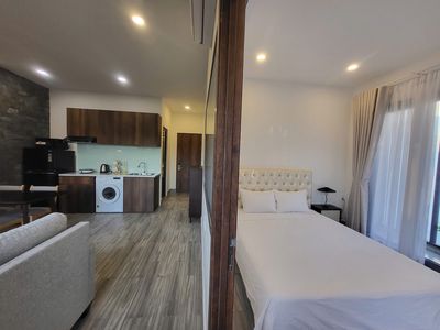rented a large house - wood furniture next to sala, bason