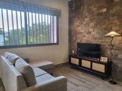 rented a large house - wood furniture next to sala, bason