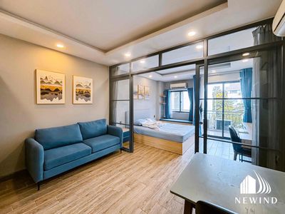 The apartment. A balcony studio. Full interior.