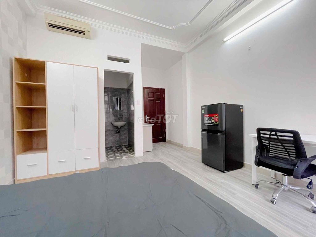 The balcony studio is open with the full interior immediately intended