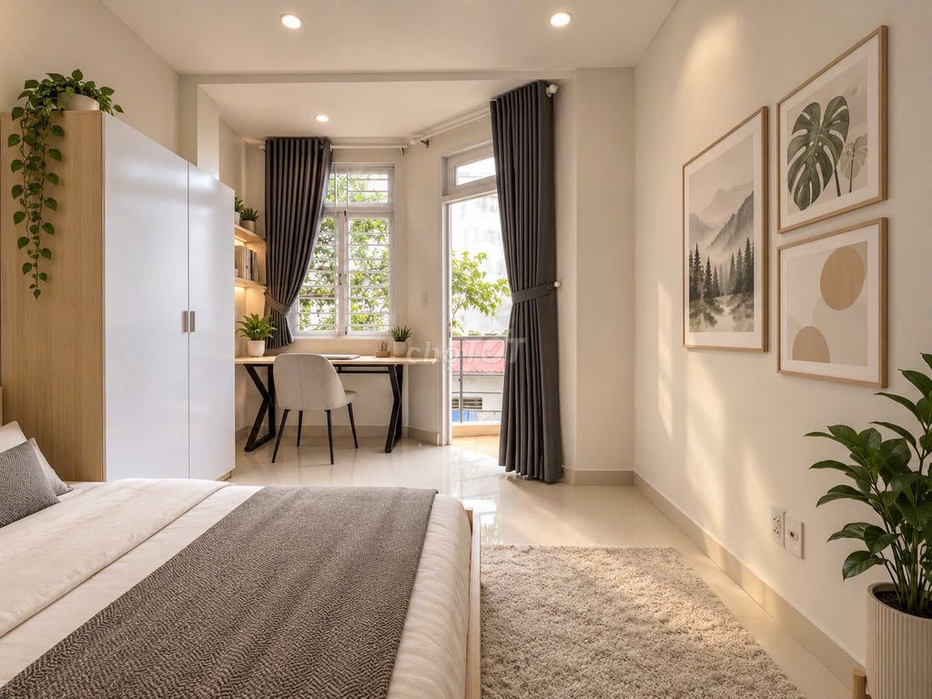 Nice new service apartment full of furniture cupping balconies window pads for sunlight.