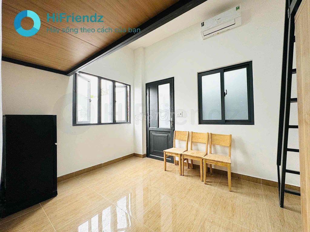 The student room has a full interior with a super wide window.