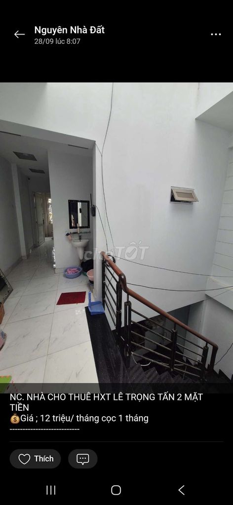 Rent 5 x 20 meters a floor 3 bedroom 3 hext Lê Trọng Tấn toilet