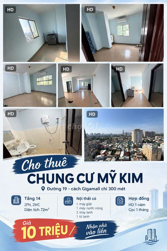 Rent the corner of two bedrooms. Two toilets, Chung cư Mỹ Kim on the 14th floor.