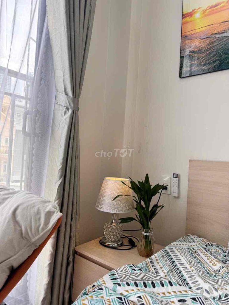 The mini apartment has a beautiful interior balcony elevator in Saigon.