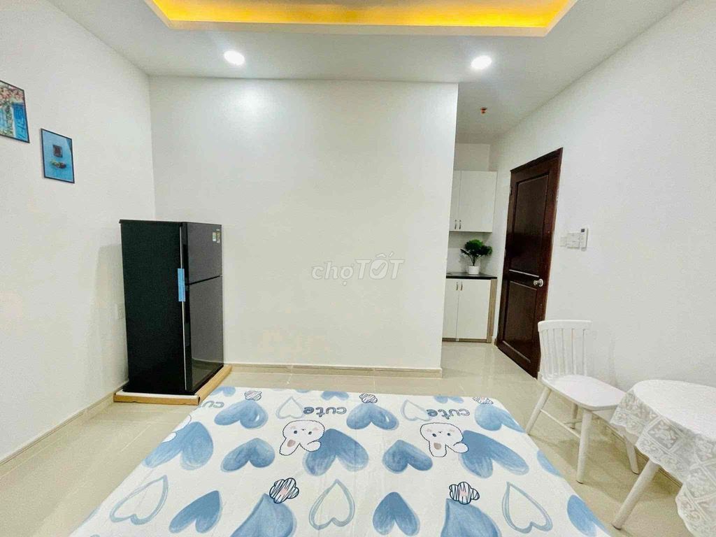The studio apartment is full of furniture with a security elevator on the CV.