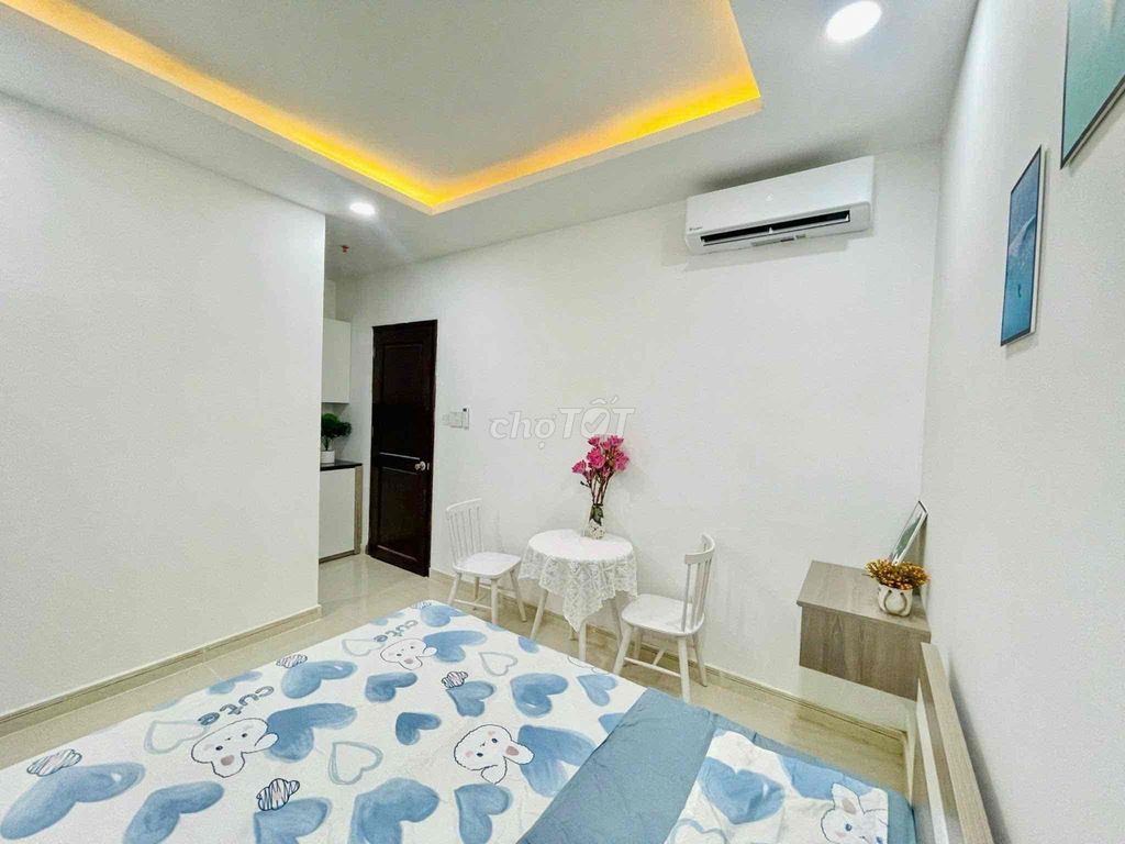 The studio apartment is full of furniture with a security elevator on the CV.