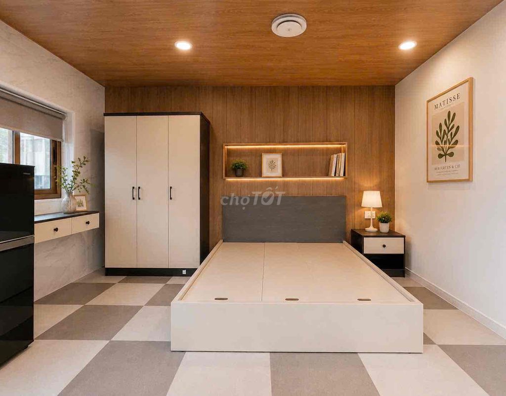 available balcony studio - full interior - kitchen split