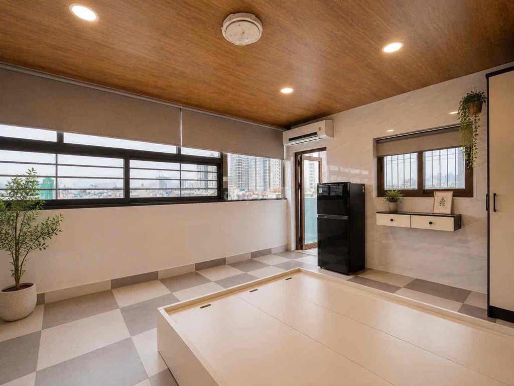 available balcony studio - full interior - kitchen split
