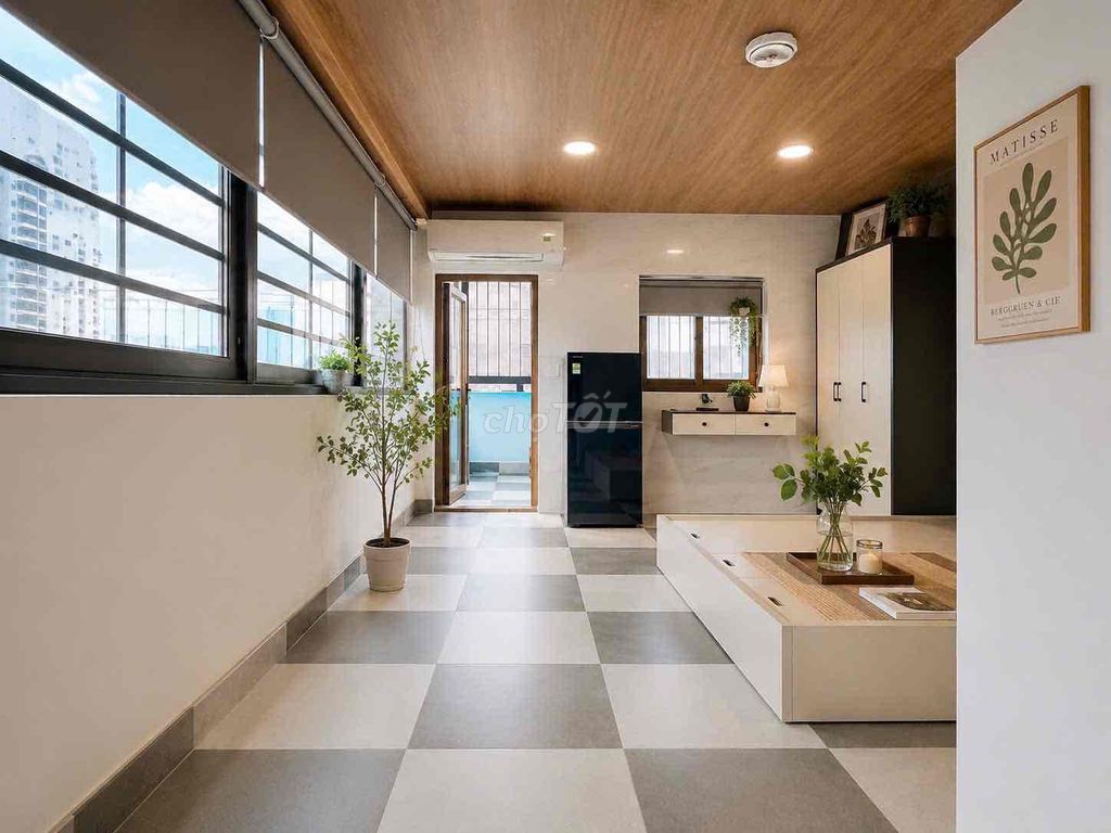 available balcony studio - full interior - kitchen split