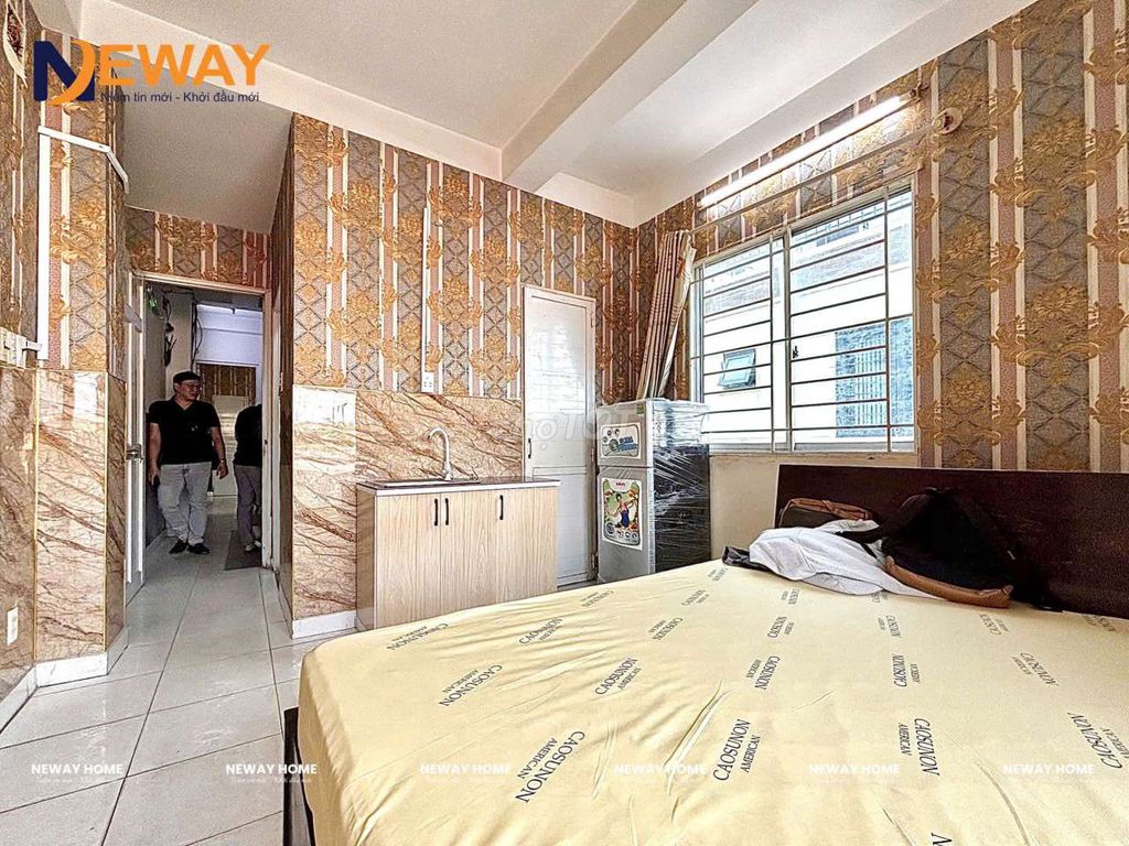 The balcony apartment in the shower dress.
