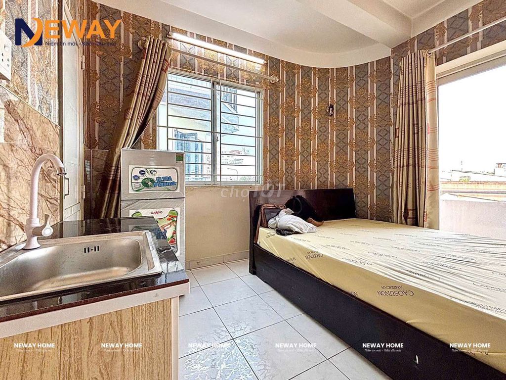The balcony apartment in the shower dress.