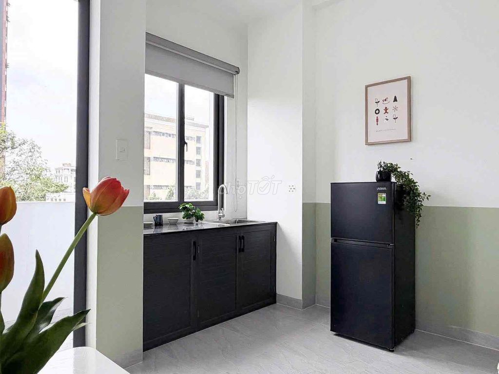 The new studio, open windows, basic interior -- one room available.