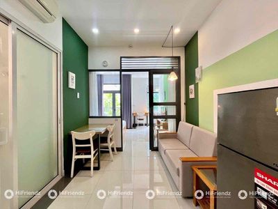 The apartment is empty. A super cool bedroom. Lots of green trees, private washing machines.