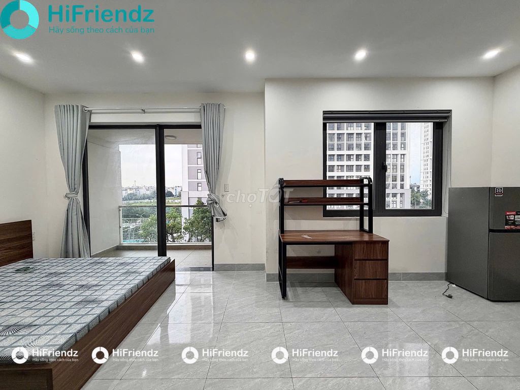 Rent the studio service apartment, basic interior, cool balcony