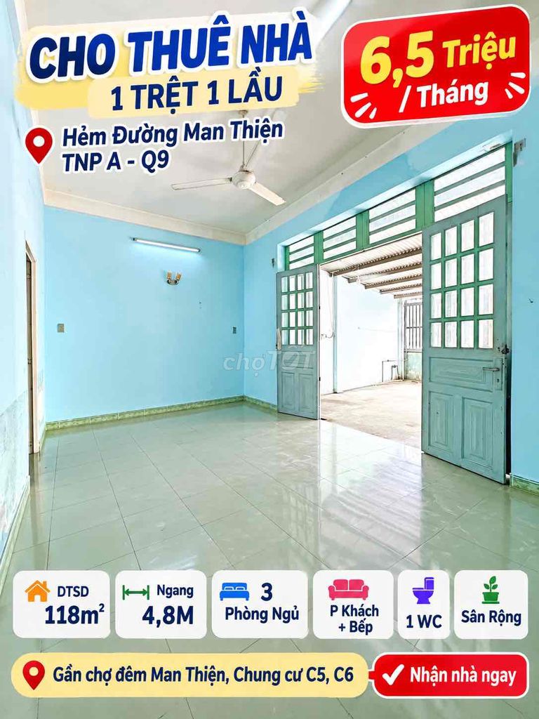 (6.5 million) Rent two floors of Man Thiện - 118 m - equal to 4.8 meters - 3 bedrooms