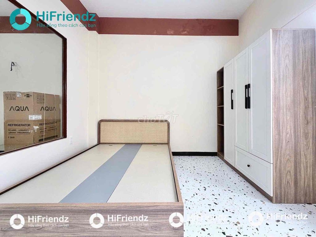 A living room. A full bedroom near a dedicated university.