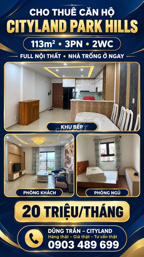 Rent Cityland apartment-- 113 M2, 3 bedrooms, full interior, 20 million a month.