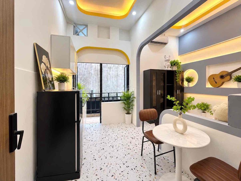 Rent a service apartment. A full interior bedroom.