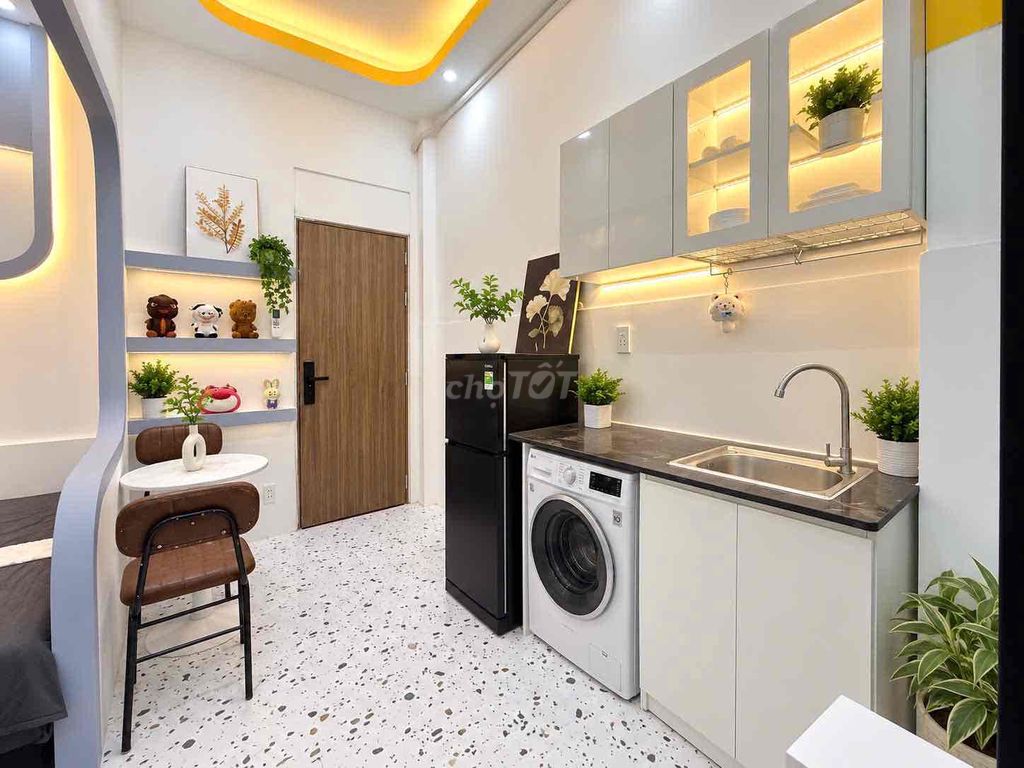 Rent a service apartment. A full interior bedroom.