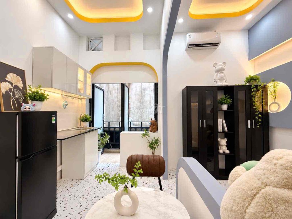 Rent a service apartment. A full interior bedroom.