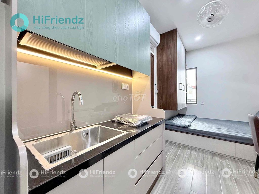 A full mini apartment next to a long chain