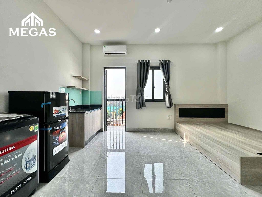 The balcony studio is a big, open interior.